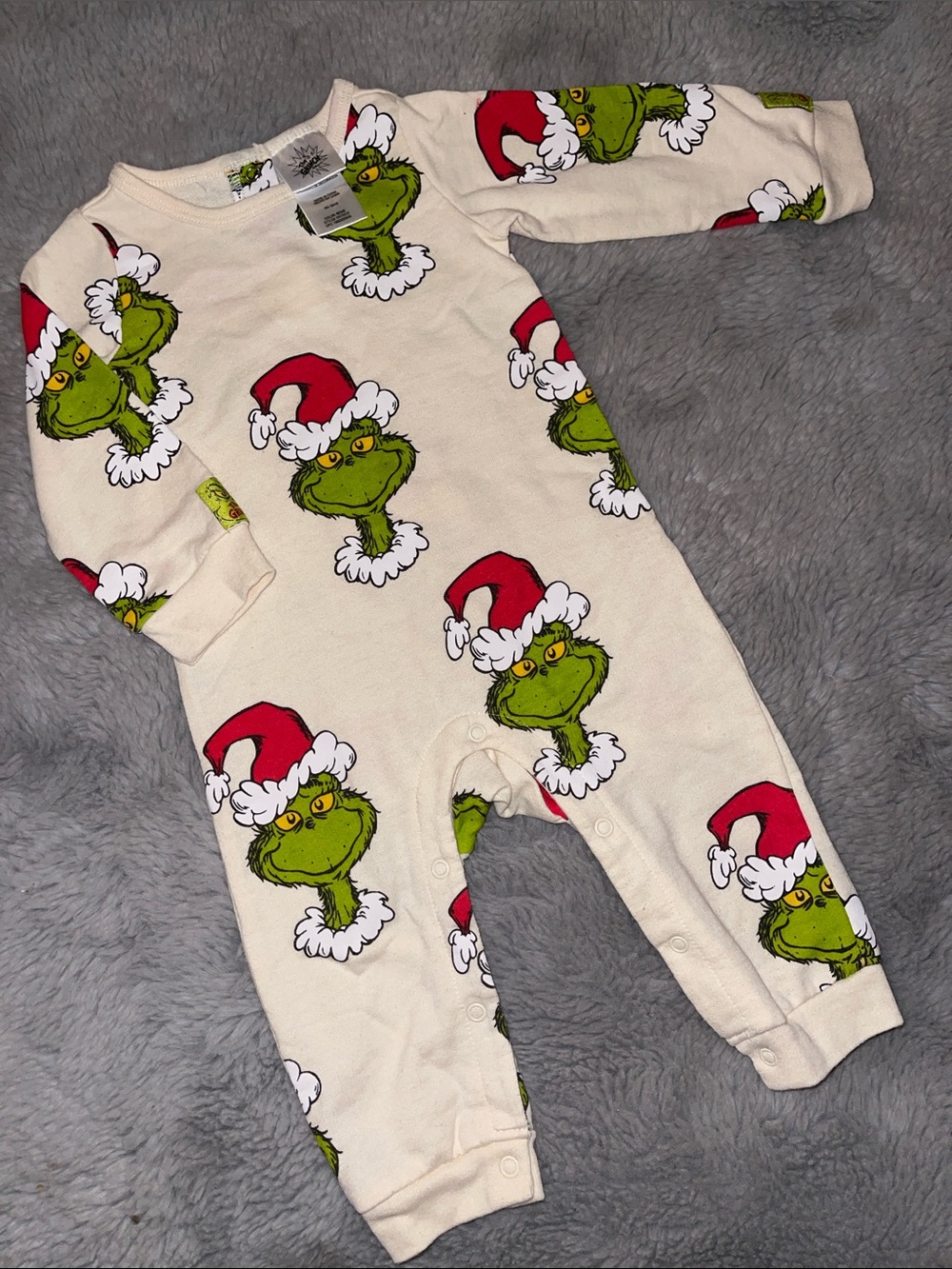 Dr. Seuss The Grinch Baby Girl Boy Romper 6/9M Cream Christmas Holiday Party